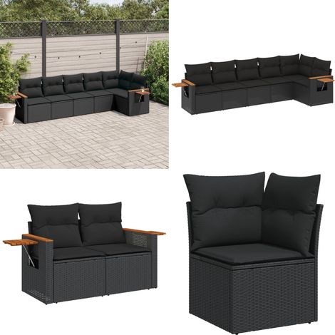 6-tlg. Garten-Sofagarnitur mit Kissen Schwarz Poly Rattan - Gartensofas - Outdoor Möbel - Gartenmöbelset - Rattan Gartenmöbel - Lounge Set - Home & Living (1/5)
