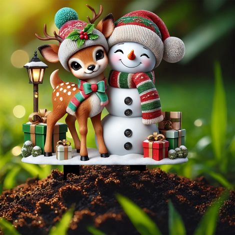 Panneau De Jardin En Acrylique - Motif Bonhomme De Neige Et Rennes - Décoration Extérieure Pour Jardin Ou Potager - 25 x 30 cm - 1 Pièce (1/5)