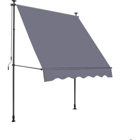 Parasol Inclinable 300 x 120 cm hauteur réglable manivelle manuelle protection UV extérieur gris (1/5)
