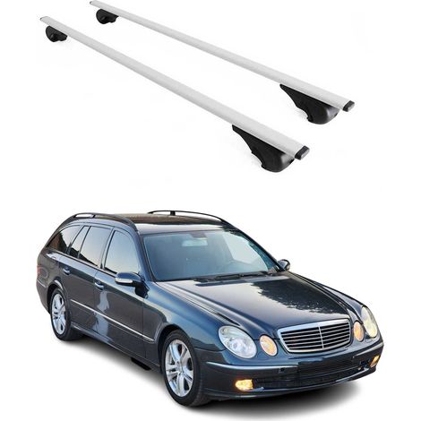 OMAC Barres de toit pour Mercedes Classe E S211 Break 2004-2009 – TÜV / DIN 75302:2019 – Antivol inclus – Charge max 75 kg – 2 barres Argent (1/4)