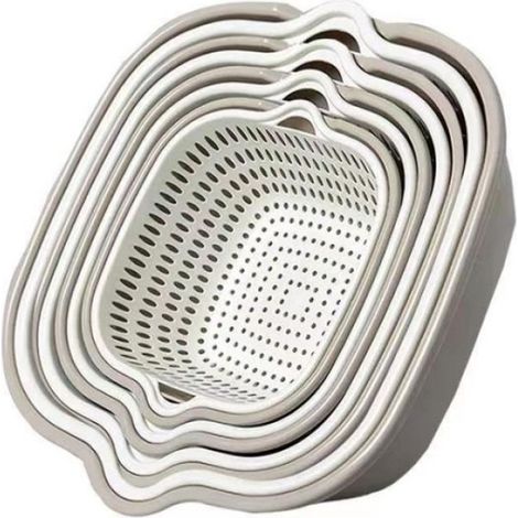 Panier de lavage de légumes - 8 en 1 - Double couche - Gris blanc - Bec verseur (1/5)