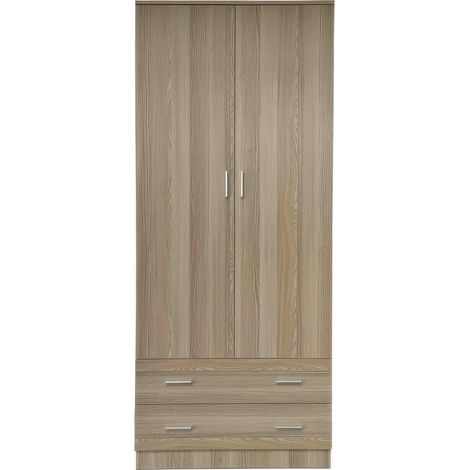 Armoire 2 Portes et 2 Tiroirs Orme 80 x 52 x 190 cm en MDF avec Chants en PVC Space