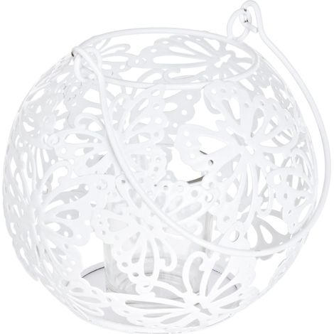 Porta candela a farfalla con diametro 14 e  con due tonalità di colore, struttura  realizzata in metallo con vasetto in vetro -Ø14 x h 24cm / Bianco
