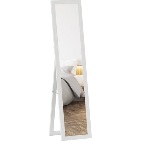 Rechteckiger Wand- oder Standspiegel mit Holzrahmen für Wohn- und Schlafzimmer, 37 x 155 cm, weiß.