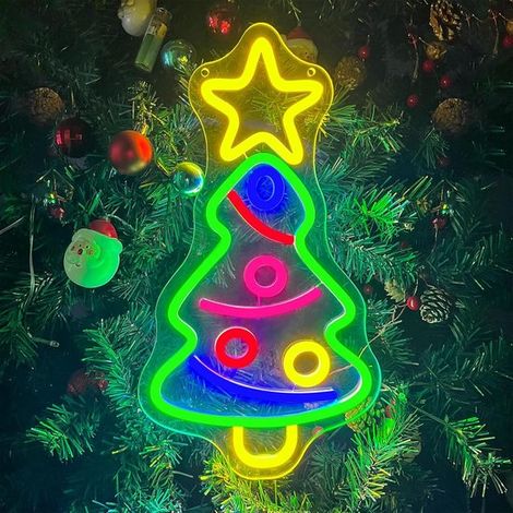 Applique murale LED néon sapin de Noël - Éclairage de Noël - USB - 10 niveaux de luminosité - Décoration d'ambiance salon et chambre - IP44 (1/5)