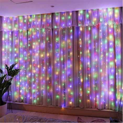 Guirlande Lumineuse Rideau Multicolore，Rideau Lumineux 200 LED 3m×2m，8 Modes d'Eclairage USB Télécommande Guirlande Lumineuse avec Minuterie pour Salle,Fenêtre,Mariage,Fête,Noël (1/4)