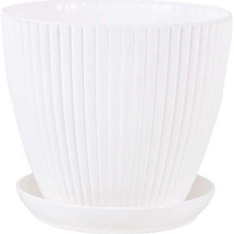 Pot de fleurs avec plateau blanc 998cm 1 pot de fleurs en résine plastique épaissie à rayures verticales (1/5)