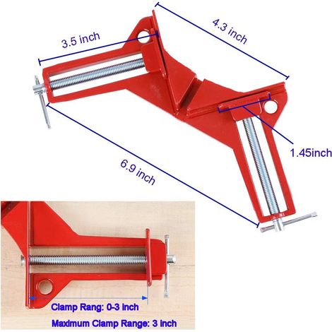 Ensemble de 4 serre-joints à angle droit (90°) - Outils de menuiserie, serre-joints à angle réglable pour cadres, soudure, aquariums, armoires, supports d'étagères et bricolage. (1/4)