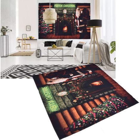 Fond photographique de Noël : cheminée, sapin de Noël, cadeaux, tapisserie 230 x 180 cm (1/5)