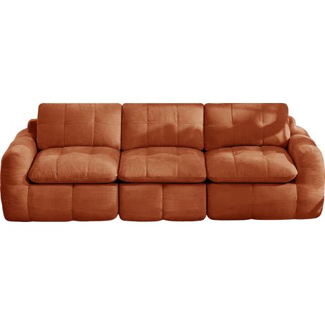 Sofá Modular de 3 Plazas en Chenilla, Diseño Acolchado, Respaldo Ergonómico, Cojines Suaves, Naranja (1/5)