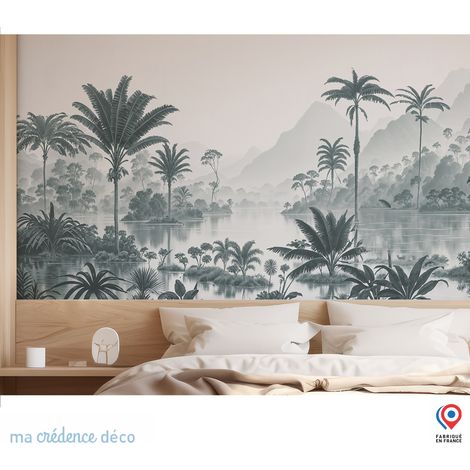 Papier peint : Dessin léopards et girafes - Intissé - L.300 x H.280 cm - Vert blanc (1/3)