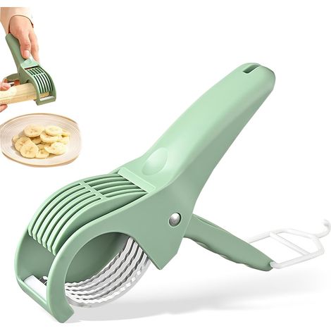 Trancheuse multifonctionnelle pour fruits et légumes, séparateur de concombres, fonction de pression et de tranchage, lames en acier inoxydable, idéale pour les bananes, les concombres, les carottes, (1/4)