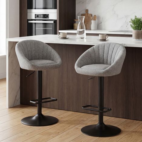Wahson Tabouret de Bar en Tissu, Chaise de bar Lot de 2 Chaise Haute Cuisine Réglable Tabouret pour Bar/Cuisine, Gris