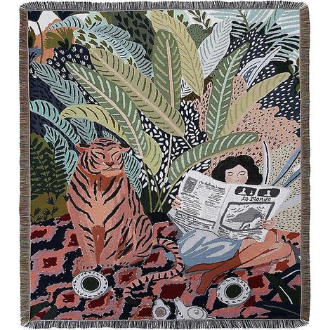 1 Pice 160x130cm Couverture Plaid Tigre Et Femme Tricote Dcore Avec Des Franges Bohme Simple Doux Confortable Protger Contre Le Froid Pour Canap S (1/5)