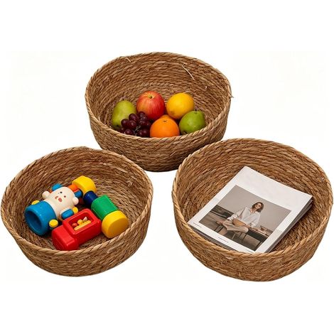 Paniers de rangement tressés , lot 3 , faits main en fibres naturelles , pour jouets , goûters , fru