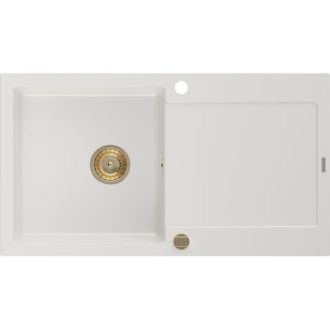 Mexen Leo Granitspüle mit einem Becken und einer Abtropffläche 900 x 500 mm, Weiß, Siphon Gold - 650 (1/5)