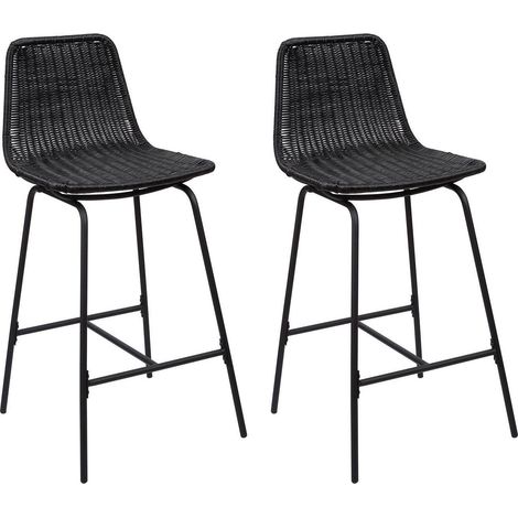 Lot de tabourets de bar et d'ilot KUTA en métal avec assise en rotin 65cm
