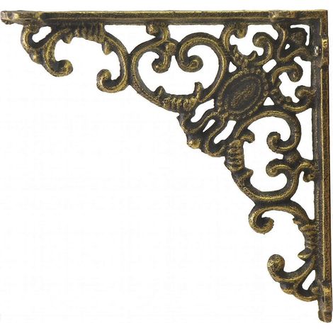 Support d'étagère décoratif en fonte dorée ornée, équerre murale, profondeur 19,7 cm, taille moyenne