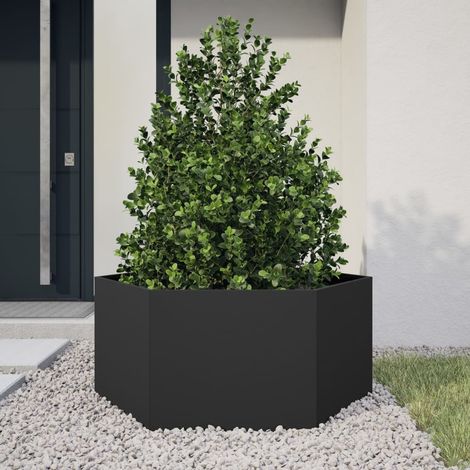 Maison Exclusive - Pflanzkübel Schwarz Sechseckig 104x90x45 Stahl