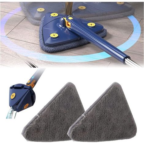 Fregona telescópica triangular giratoria de 360° ajustable con función de presión de agua automática, 2 paños de limpieza, cabezal de microfibra extensible (azul) (1/5)