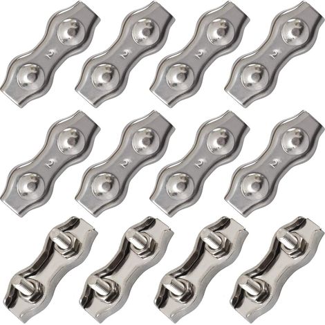 MIMOSON-12 PièCes Duplex Pinces En Acier Inoxydable Double Serre CâBles Inox Connecteur De Corde Pince Serre CâBles Duplex Pince M2 Pince De CâBle Pour CâBles De CâBles MéTalliques De 1.5mm, Argent (1/5)