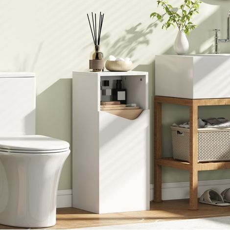 Mueble de baño estrecho blanco 30 x 30 x 71,5 cm con estantes regulables y hueco abierto OKWISH (1/5)