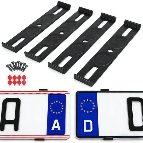 Support Plaque Immatriculation, 4 Pièces Supports de Plaque Support de Plaque D'immatriculation Remorque, Invisible, 12 × 2 cm, pour Plaques D'immatriculation de 110 mm (1/5)