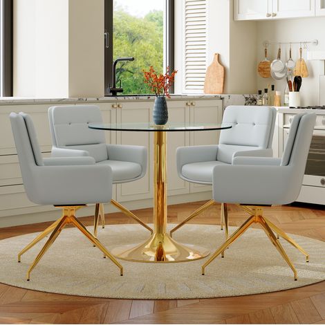 Set tavolo e sedie, tavolo rotondo in vetro 85 cm e 4 sedie girevoli grigio chiaro DESVIAE (1/5)