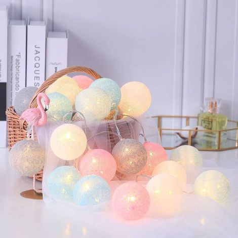 MINKUROW Cadena De Luces Para Interiores, Decoración De Bolas De Luz Para El Hogar O El Dormitorio (20 Bolas De 60 Mm) Cargador Usb (Rosa Macarrón) (1/5)