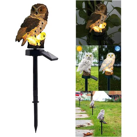 Lampe solaire décorative de jardin, étanche, motif hibou, 8 x 42 cm (marron), 1 pièce-AquaForge