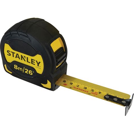 Stanley Grip Pocket Tape Measure – 8m/26ft Length, 28mm Width, Model STA033569 (1/2)