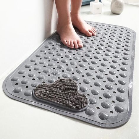 Tapis de douche antidérapant avec ventouses et trous d'évacuation, tapis de douche avec coussin de massage, grand tapis de douche pour la salle de bai (1/5)