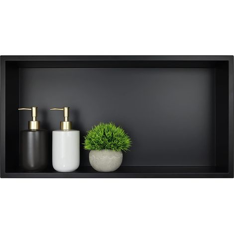 Niche de Douche en Acier Inoxydable 61 x 30,5 cm - Noir Mat - Pas Besoin de carrelage - Étagère de Douche encastrée pour Salle de Bain (1/5)