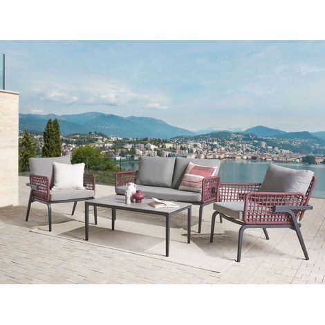 Muebles de jardín 4 plazas de metal gris negro borgoña sillones mesa Scaccia (1/5)