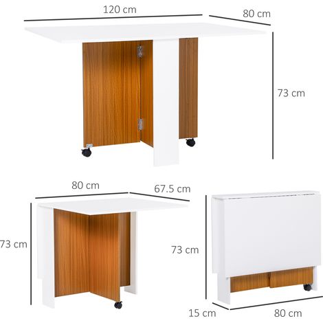Table pliante mobile avec plateau rabattable et roulettes, design modulable blanc, idéale pour petit espace, cuisine ou salle à manger, structure légère et pratique (1/5)