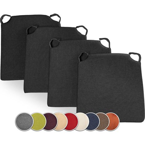 Lot de 4 Coussins De Chaise Trapèze Avec Bandes Mousse Confortable Intérieur Extérieur Noir (1/5)
