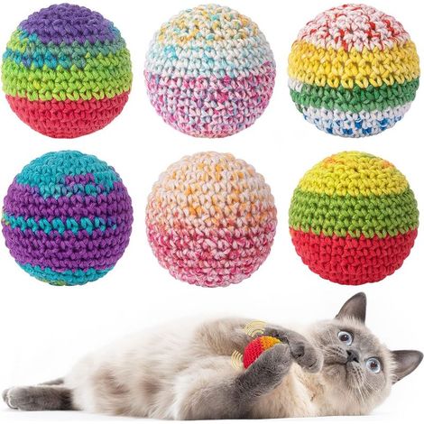 Cat Toys Balls, Yarn Cat Ball with Bell Inside, Kitten Toys for Indoor Cats Kitty, Interactive Cat Nip Chew Toys for All Pet Breed 6 Pack