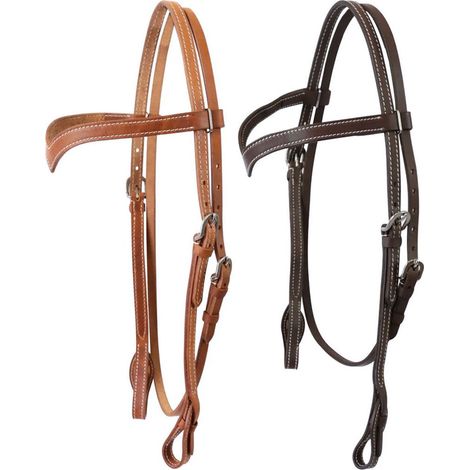 MARRONE - Briglia western modello Portland realizzata in cuoio con fibbie in acciaio e frontalino a V