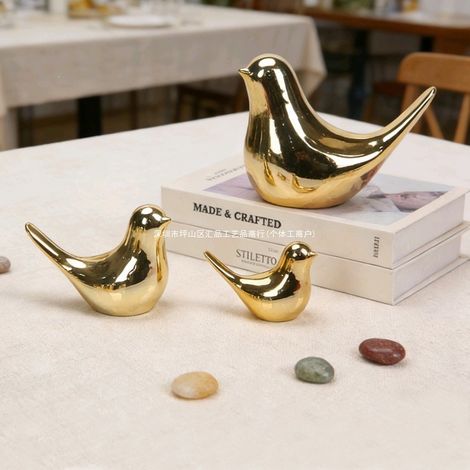 Kreative, abstrakte Vogelfigur aus Keramik im nordischen Stil, goldfarben, für Wohnzimmer oder Schreibtisch, kleine Größe, 2er-Pack – Gold –