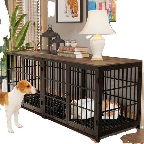 Caisse pour Chien, Style Mobilier, Accès par Trois Portes, Noir, XL (1/5)