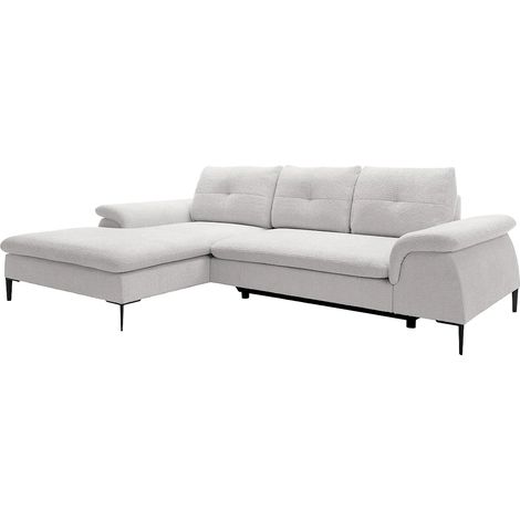 Canapé d'angle gauche convertible en tissu bouclette blanc JOLESA (1/5)