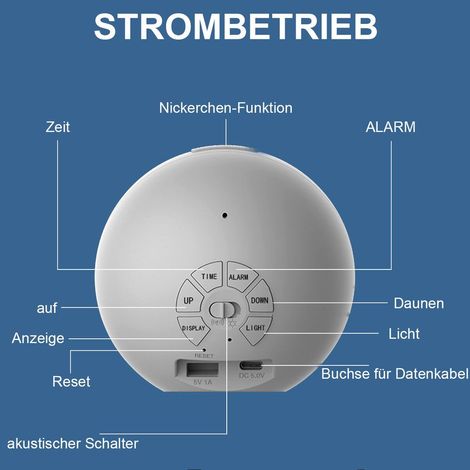Sprachgesteuerter Wecker, einstellbare Helligkeit, zwei Alarme, Temperaturanzeige – weiß