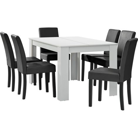 Mesa de comedor blanco mate con 6 sillas gris oscuro tapizada en polipiel 140x90 030004022 (1/5)