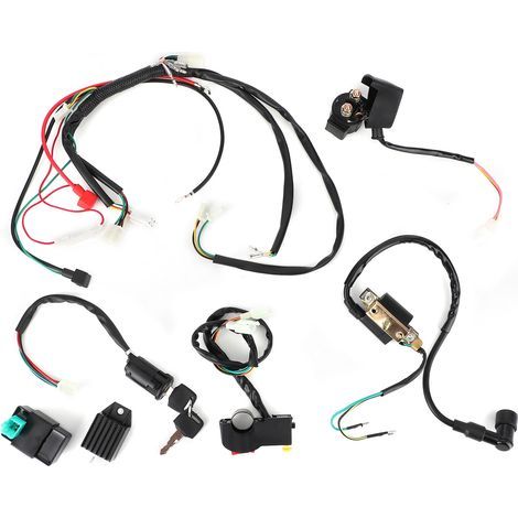 Faisceau de câblage moteur, kit faisceau moteur démarrage électrique professionnel voiture 50 cc 110 125 PIT Quad Dirt Bike ATV fil d'allumage Commutateur guidon Unité CDI Stabilisateur tension Bobine (1/5)