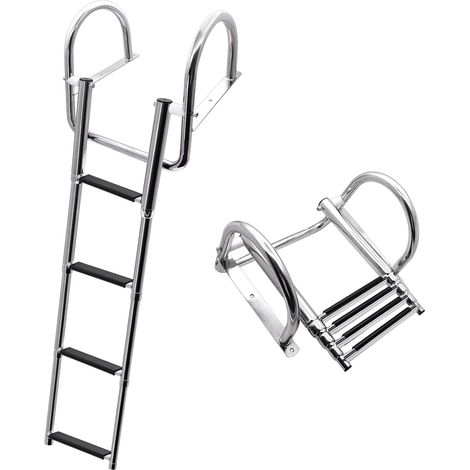 Échelle de bateau 4 marches Échelle de piscine en acier inoxydable, échelle de bain pour bateau pliable télescopique avec grandes poignées et larges échelons Capacité de charge 227 kg pour (1/5)