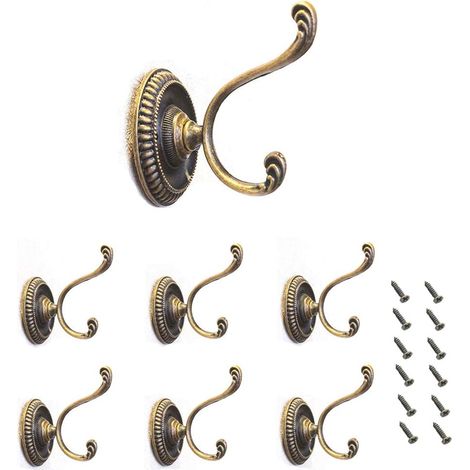 Crochet mural vintage européen en alliage de cuivre, porte-manteau pour salle de bain ou cuisine, crochet métallique antique, lot de 6 (1/4)
