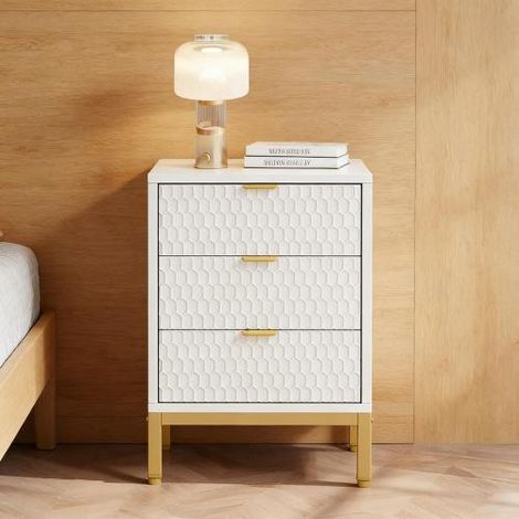 Table de chevet à 3 tiroirs, table d'appoint moderne, meuble de rangement luxueux (table de chevet uniquement) de haute qualité pour une utilisation à long terme