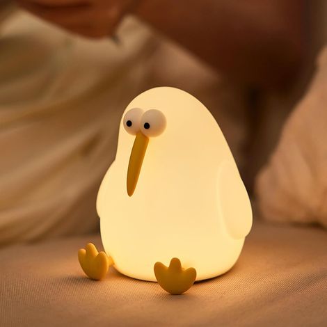 Veilleuse mignonne pour enfants, veilleuse animal, lampe veilleuse LED kiwi-oiseau souple, veilleuse rechargeable en silicone à 3 niveaux de luminosité pour chambre d'enfant.