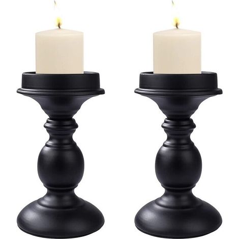 Bougeoirs Pilier en Noir Candlestick, 2 Pièces Chandelier Rétro Ornement de Table Mariage, Centres Dîner Table de Décoration pour Fêtes, Noël,(bougie non incluse),Halloween