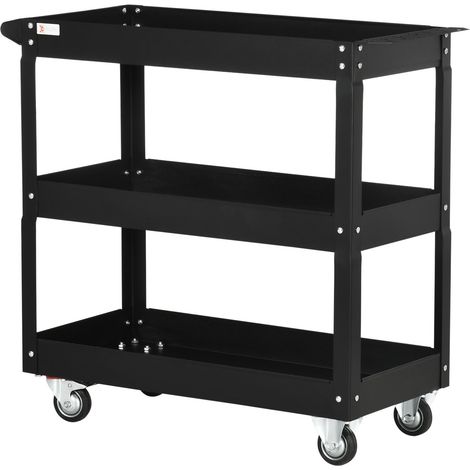 Werkstattwagen aus Stahl mit 3 Regalen auf Rollen mit Griff - max. Belastung 150 kg - 83 x 35,3 x 76 cm Schwarz Aosom